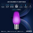 thumbnail image 6 of Luxrite C7 LED Purple Replacement Light Bulbs for String Lights 0.5W Colored Bulb Enclosed Fixture Rated UL E12 Indoor Outdoor 6 Pack, 6 of 7