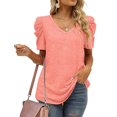 thumbnail image 2 of Bienvenido Women Casual Shirt V Neck Puff Sleeve Elastic Fabric Comfortable Solid Color Stylish Top for Summer Home Office Pink M, 2 of 6