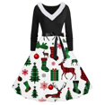 thumbnail image 1 of RKSTN Robes pour Femmes Robe Manches Longues Imprimé de Noël Patchwork en Fourrure Col en V Robe Rétro Ample, 1 of 4