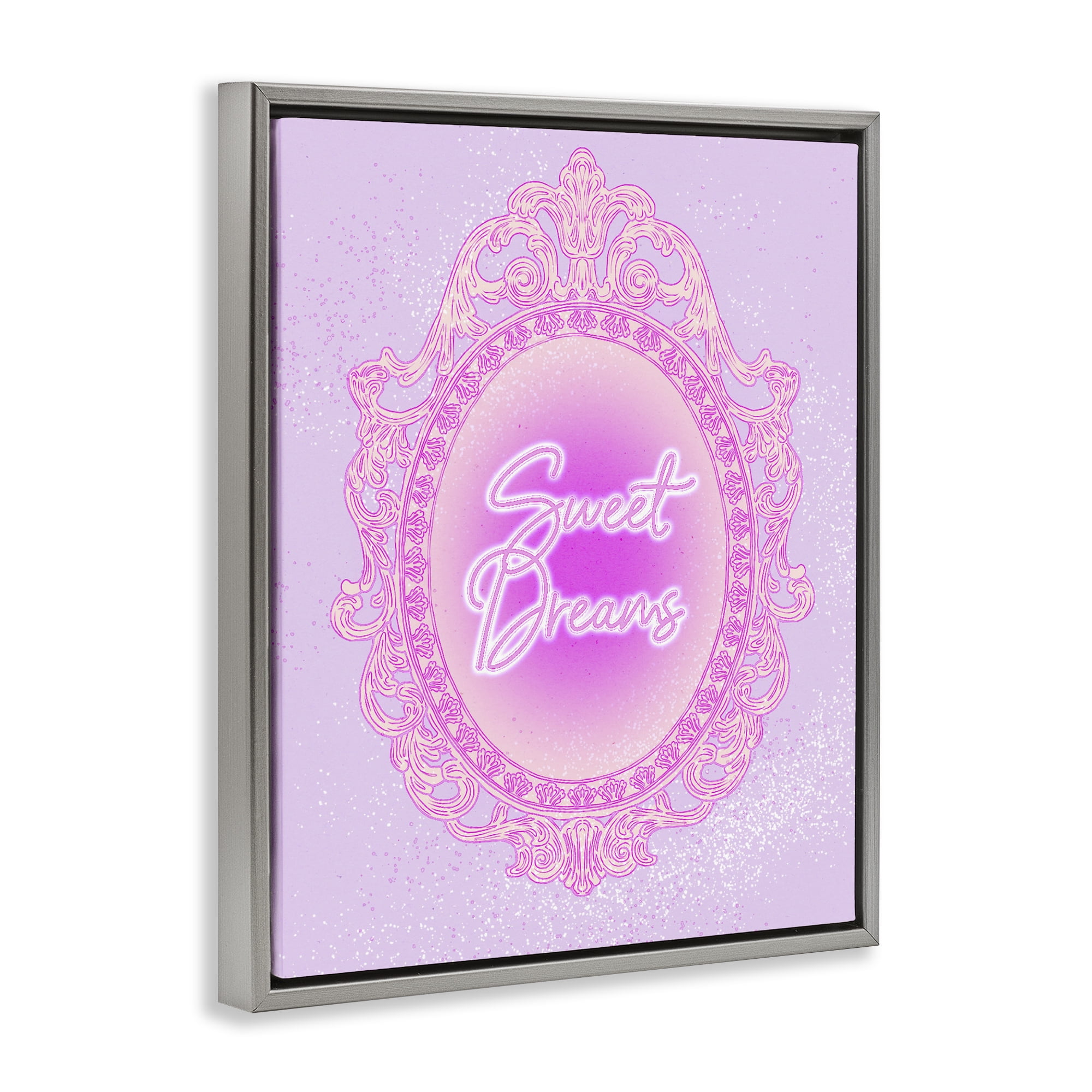Stupell Industries Sweet Dreams Ornate Mirror Gray Framed Floater Canvas Wall Art, design by Ziwei Li