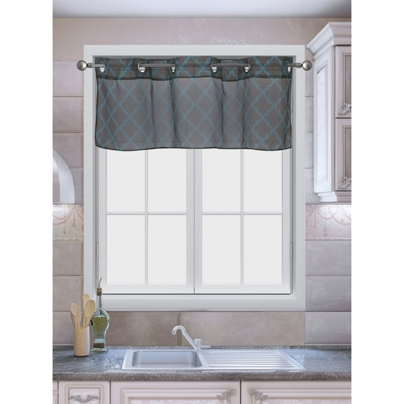 DRESSING YOUR WINDOW 1PC VALANCE C37 ZIG ZAG CHEVRON TEAL/WHITE SHEER SEE THRU GROMMEST TOP CURTAIN TALOIRED RESTAURANT,KITCHEN ,NURSERY,BATHROOM, WEDDING SIZE 52" WIDE X 18" LENGTH