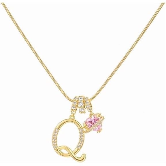 Custom Gold Initial Necklace - A-Z Alphabet Charm with Pink Heart, 3-Layer Layering Necklace, Personalized Jewelry Gift for Women, Daily Wear (Gold,1Pcs, B)