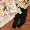 thumbnail image 2 of xaweyi Little Girls Bow Graphic Sweatshirt Outfit 2‑Piece Long Sleeve Top & Solid Pants Casual Fall Clothing Set Size 6-9 Months, 2 of 8