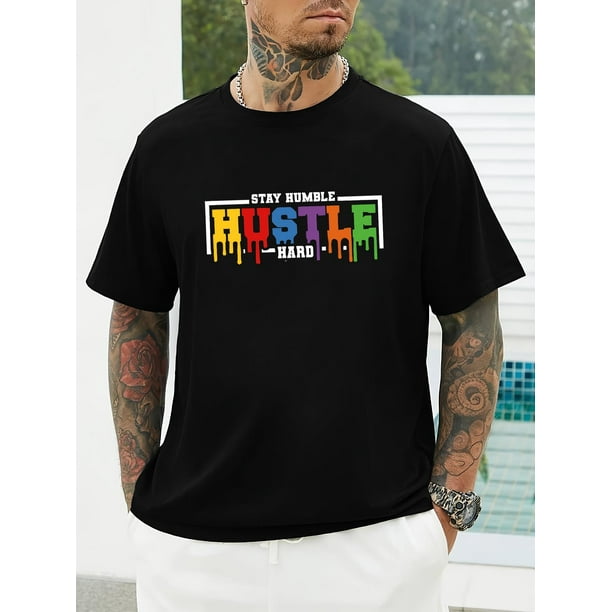 Men's Summer T-Shirt with Geometric Print - Casual, Stretchy Polyester Blend, Machine Washable, Round Neck Tee For Adult, Men, Women, Teen, Teenager, Adolescent,Youth