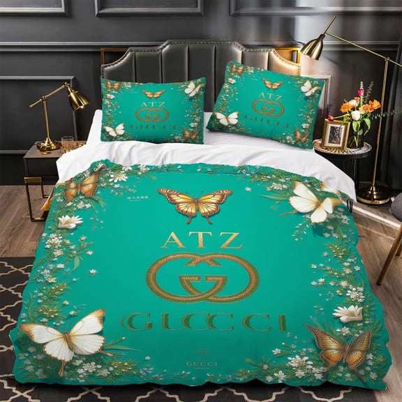 3-Piece Turquoise Floral & Butterfly Duvet Cover Set with ' ATZ ' - Stylish Bedroom Decor for a Chic Look