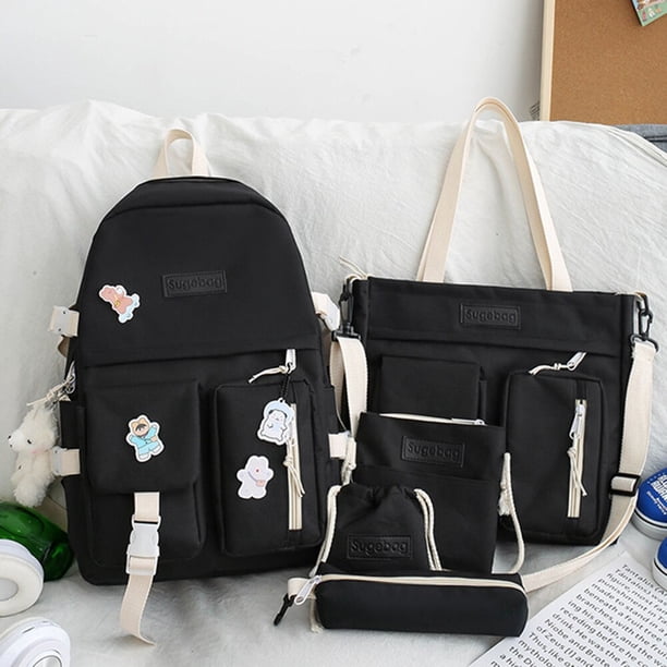 Mochila escolar de lona con margaritas para mujer, bolso escolar para adolescentes, chicas y estudiantes, bolsa para libros, 4 unids/set por Set Fivean unisex