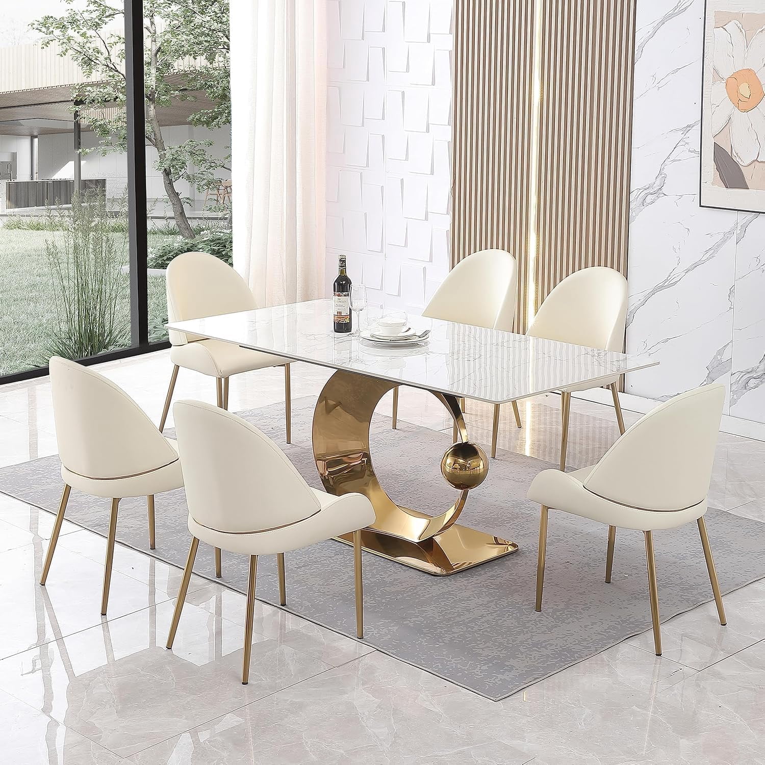 Montary Contemporary Dining Chairs Set of 2 - Waterproof PU Leather Seats, Beige Metal Legs for Kitchen/Office
