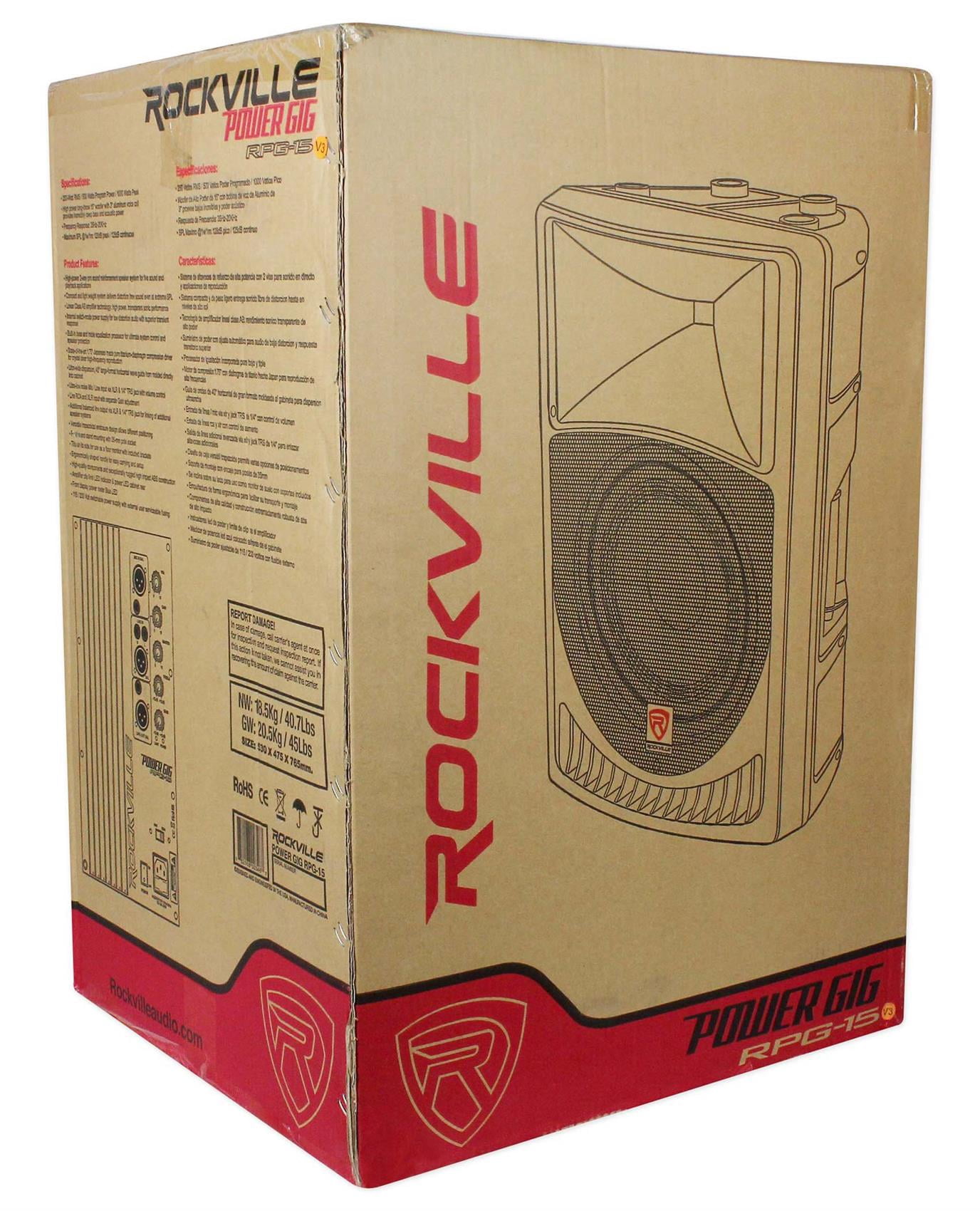 (2) Rockville RPG15 15" Powered 1000W DJ/PA Speakers+ 18" Subs+Poles+Cables