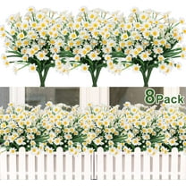 Sinhoon 8 Bundles Artificial Flowers UV Resistant Outdoor Decoration-Faux Plastic Daisy Greenery Shrub Plant Indoor Outside Hanging Planter Wedding Home Garden Office Window Box Hanging Decor (White)