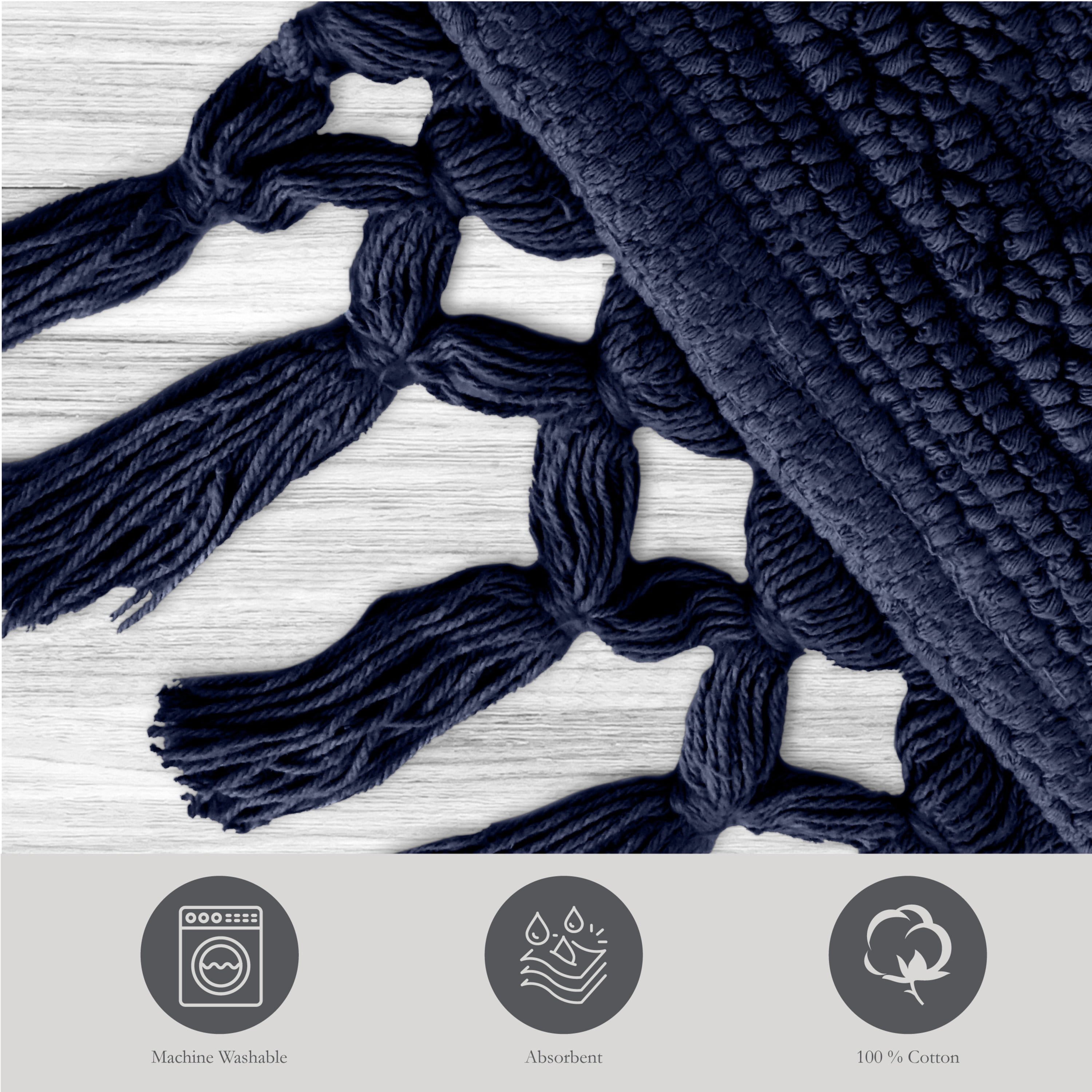 Jean Pierre Ricardo Cotton Fringe 17 x 31 in. Bath Rug, Indigo