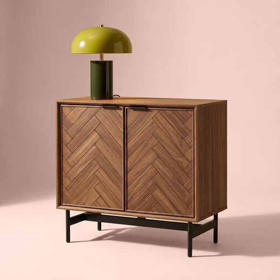 mopio Axis Herringbone Walnut Storage Cabinet, Mid Century Modern Accent Piece for All Rooms