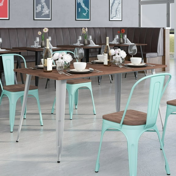 Emma   Oliver 30.25" x 60" Silver/Wood Metal Indoor Table