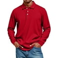 thumbnail image 2 of Dwelliawo Men's Polo Shirts Casual Collared Stylish Golf Tee Ribbed Button Classic Long Sleeve Shirts Red 3XL, 2 of 5