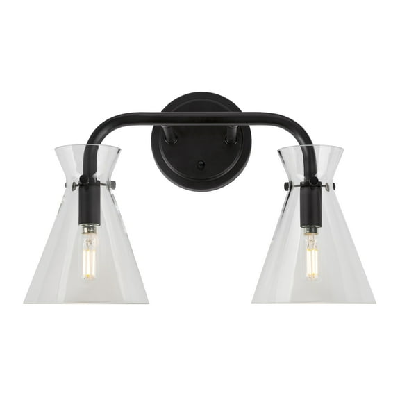 Beaker 2-Light Black Bath Vanity Light with Clear Glass