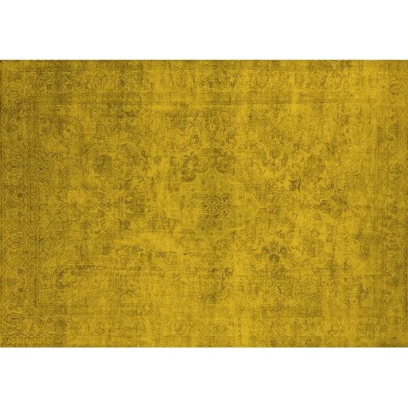 Ahgly Company Machine Washable Indoor Rectangle Oriental Yellow Industrial Area Rugs, 8' x 12'