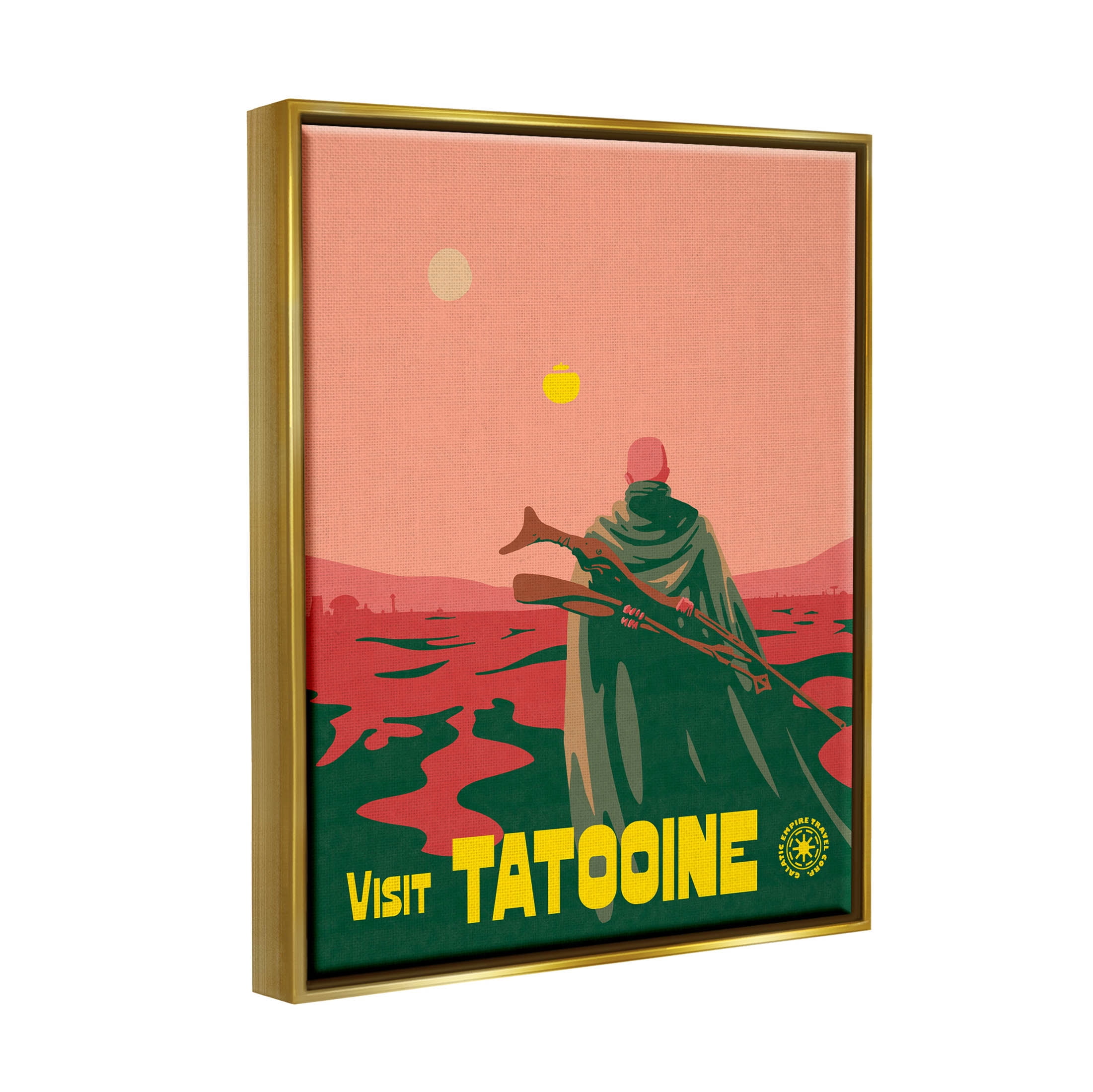 Stupell Industries Vast Tatooine Landscape Science Fiction Graphic Art Metallic Gold Floating Framed Canvas Print Wall Art, Design by Matheus Lopes Castro