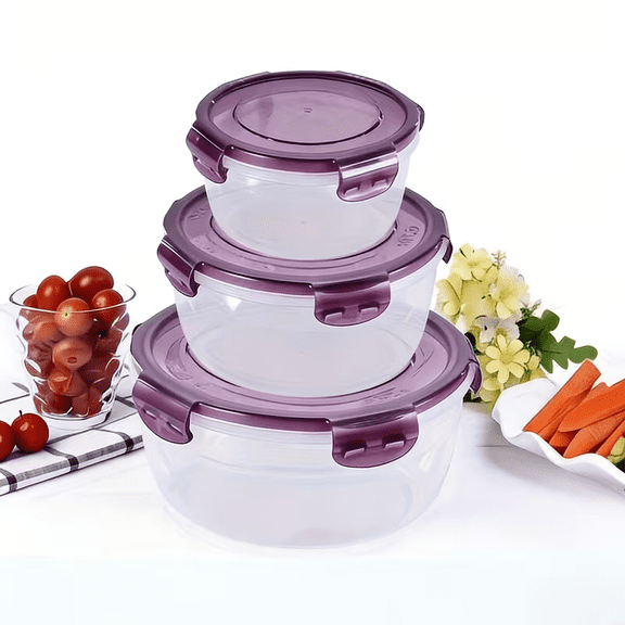 3pcs Large Capacity Plastic Refrigerator Storage Boxes,purple