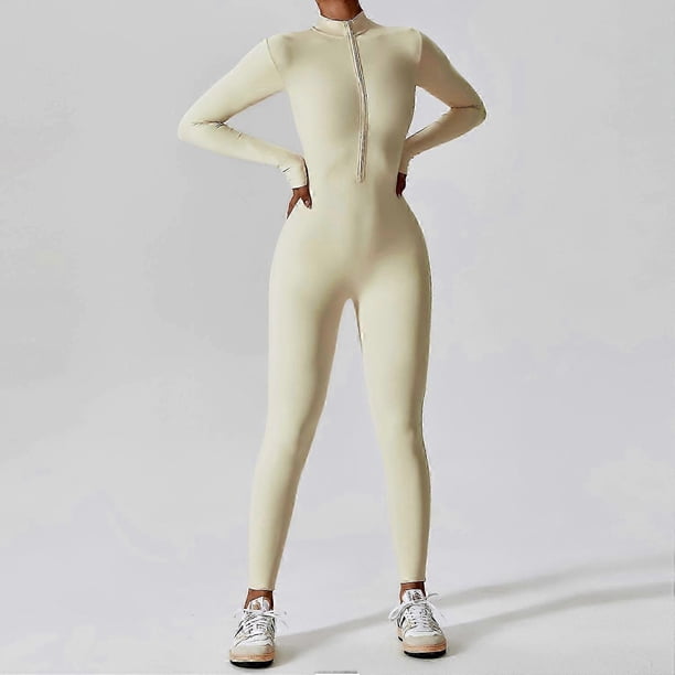 Hot sales Women Yoga Jumpsuits Workout Long Sleeve Zip Front Sport Jumpsuits