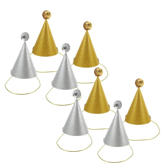 Masteelf 8pcs Party Hats Birthday Crown Cone Hats DIY Party Favors Hat with Pom Poms Paper Mini Birthday Hats for Kids Adults Assorted Color