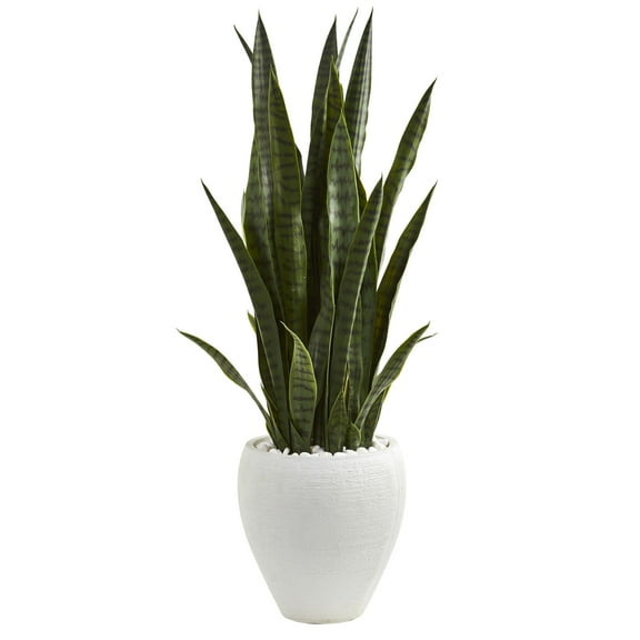 Nearly Natural 3.5' Plastic Green Sansevieria Artificial Plant in White Planter