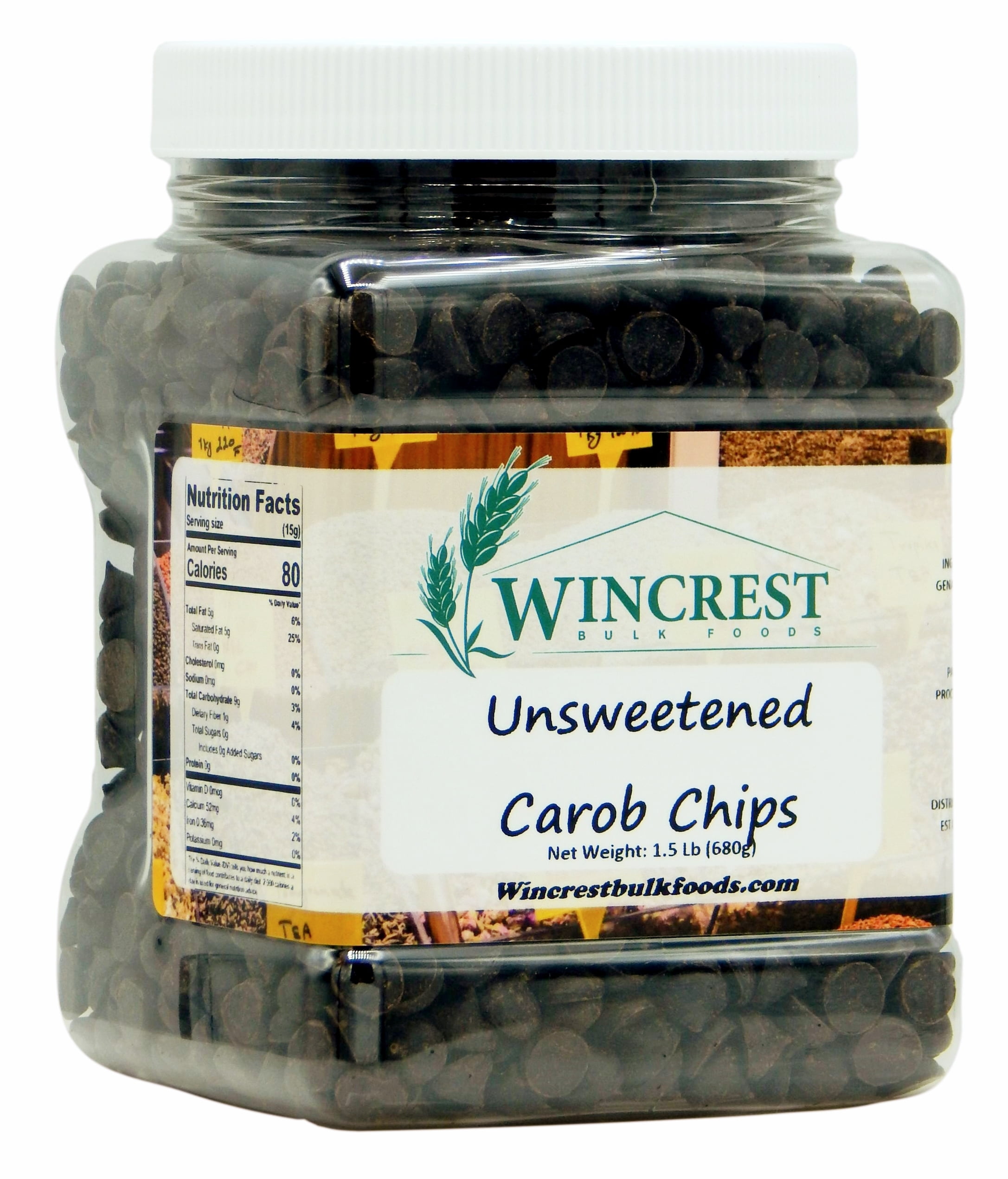 WinCrest Unsweetened Carob Chips 1.5 Lb Tub