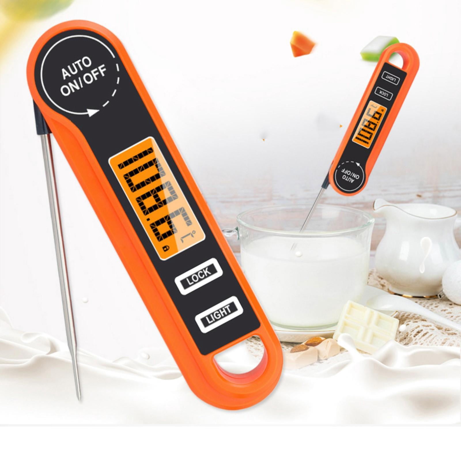 Digital Meat Thermometer Instant Read Thermometer Waterproof with Folding Stick Magnetic Back and Backlit Display for Outdoor Grilling Bbq Cooking Baking Orange 1 Pack