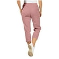 thumbnail image 6 of Tnhcen Women's Solid Color Stretch Straight Leg Capri Pants Elastic Waist Zipper Pocket Workwear Cargo Pants Matte Finish Casual Length Trousers S-2XL, 6 of 9