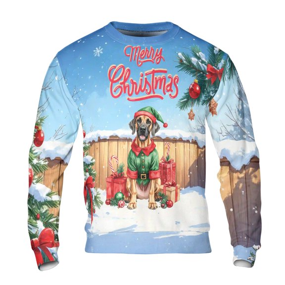Merry Christmas Woofmas Xmas Noel Great Dane Elf Candy Cane Snow All Over Print 3D Sweatshirt Unisex Merch Danes Dog Lover Gifts - 13017