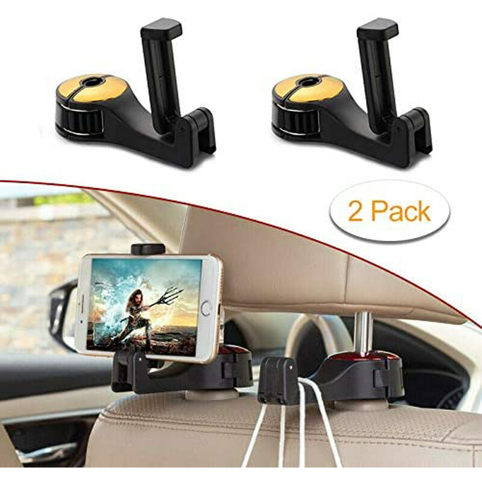 2Pcs Car Headrest Hook Vehicle Mobile Phone Holder Back Seat