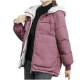 thumbnail image 5 of DYTTDG Women's Plus Size Fall and Winter Warm Coat Solid Color Long Sleeve Drawstring Hooded Bread Clothes Loose Thickened Casual Zipper Jacket on Clearance End of Year Clearance, 5 of 7