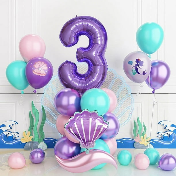 Set de globos con diseño de sirena con globo número 3, 26 unidades