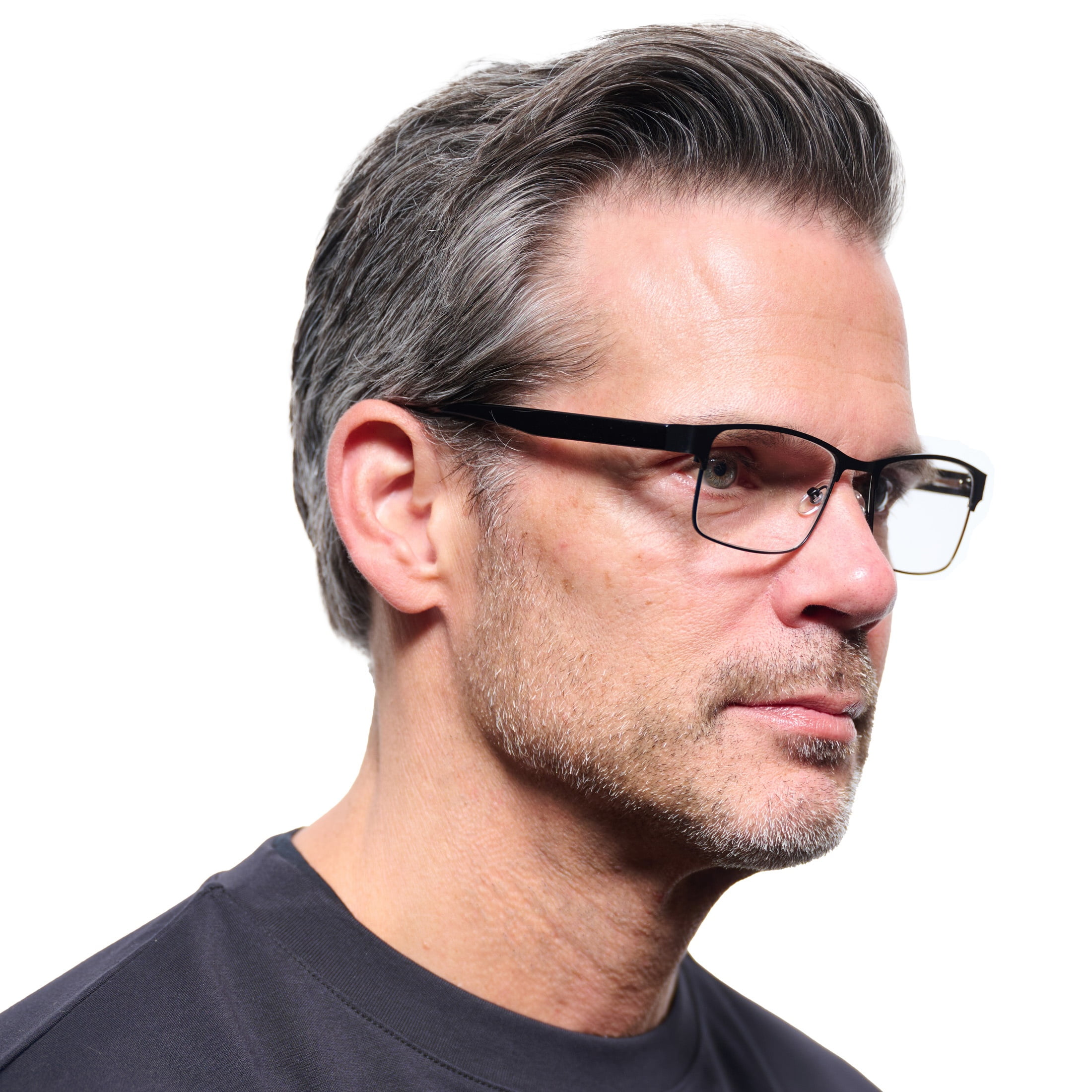 M+ Mens Rectangular Flat Metal Reading Glasses 1.25 Ash in Classic Matte Black