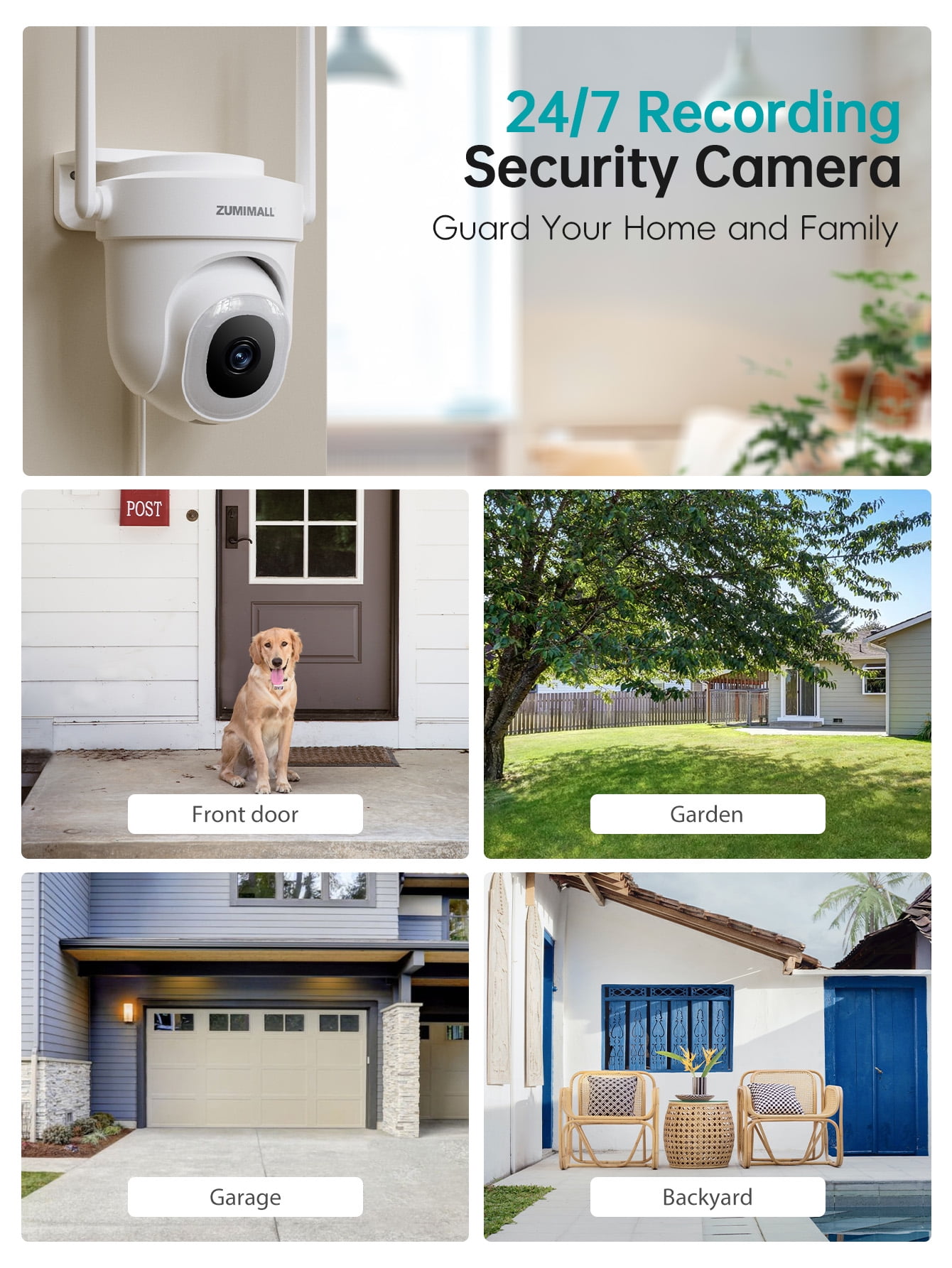 ZUMIMALL 2 Pack 5MP Wired Security Camera, 360° PTZ Auto Tracking, 2.4/5GHz WiFi, Indoor Outdoor, 24/7 Recording, White