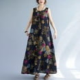 thumbnail image 4 of Robe Sans Manches Rétro Grande Taille Ample Imprimée Coton et Lin Col Rond Longueur Femme rose Rouge 大码L, 4 of 6