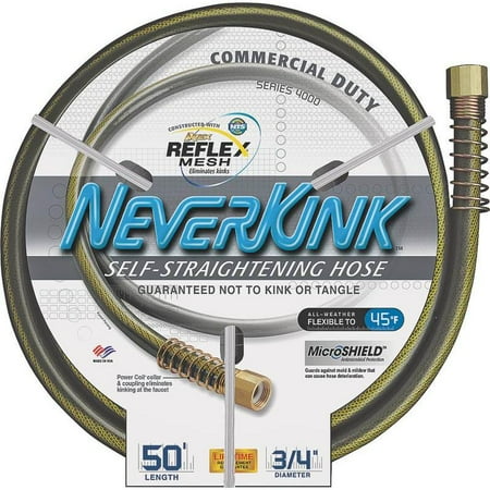 50' Neverkink Commercial Garden Hose w/Solid Brass Fittings, 3/4