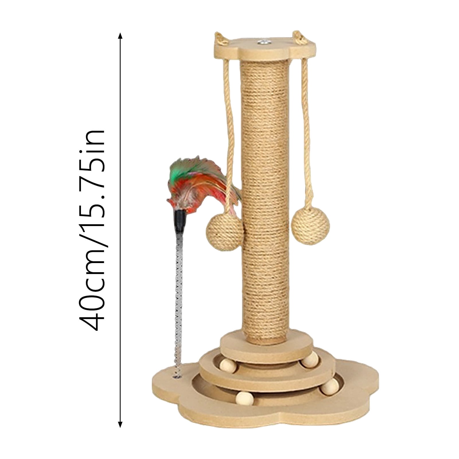 Natural Sisal Cat Scratching Post Sturdy For Indoor Cats With Interactive Play Platform And Toys Easy Assembly Space Saving Cat Play Post(Khaki-40X30Cm)