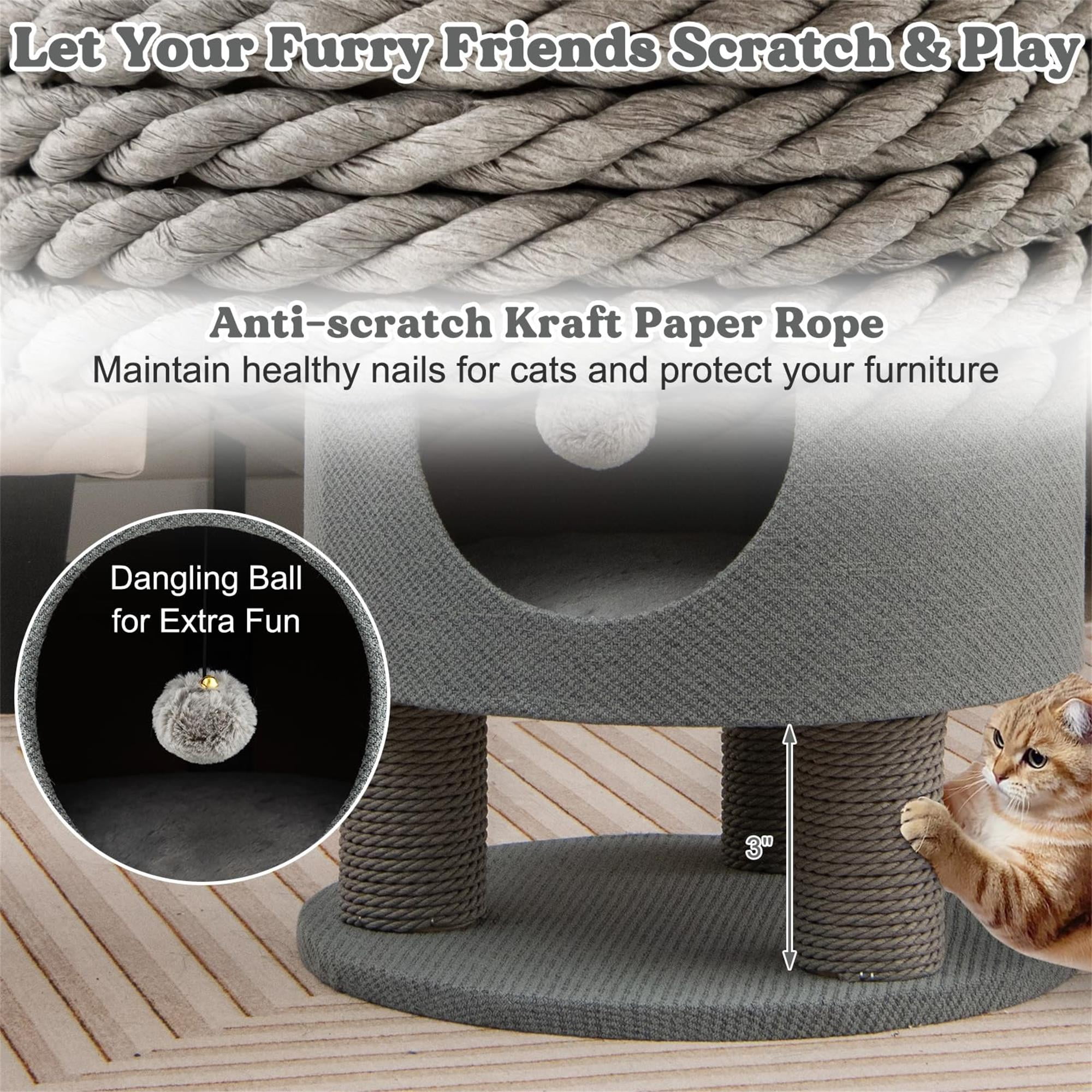 Kadyn 18" 3-in-1 Cat Cave Bed, Cat House for Indoor Cats, Cat Condo Modern Cat Nest Cute Prevents Furniture Damage Cat Shelter, Gray