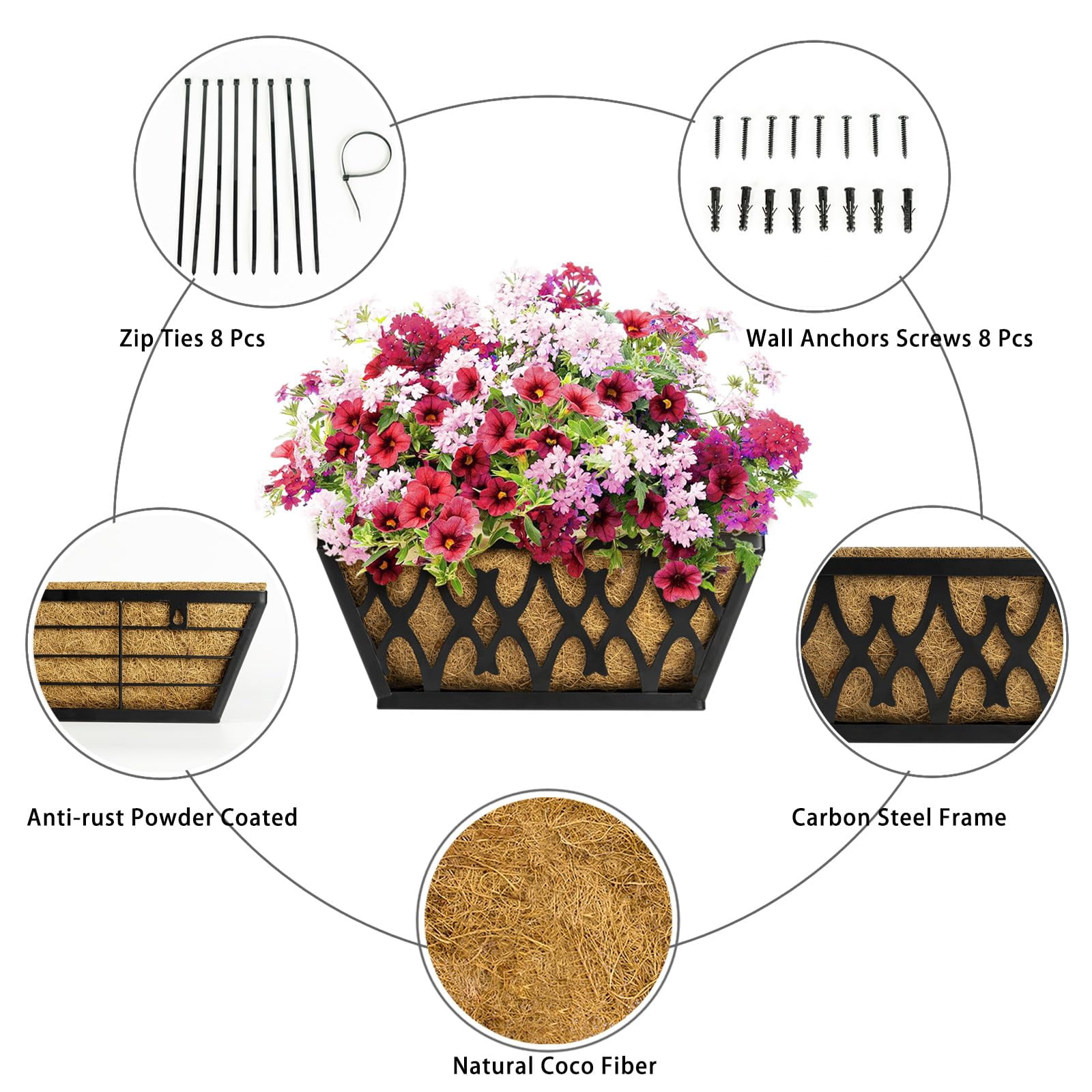 14 Inch 2 Pack-black Window Box Planter for Outdoor Garden Balcony Deck Decor