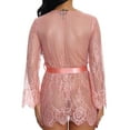 thumbnail image 6 of Women's Lace Trim Long Sleeve Belted Sheer Mesh Sleep Robe Nightgown, 6 of 9