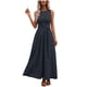 thumbnail image 1 of Vestido de Camiseta Negra para las Mujeres Casual Sólido Cuello Redondo sin Mangas Elegante Suelto Vestido Largo para Cualquier Ocasión, 1 of 5