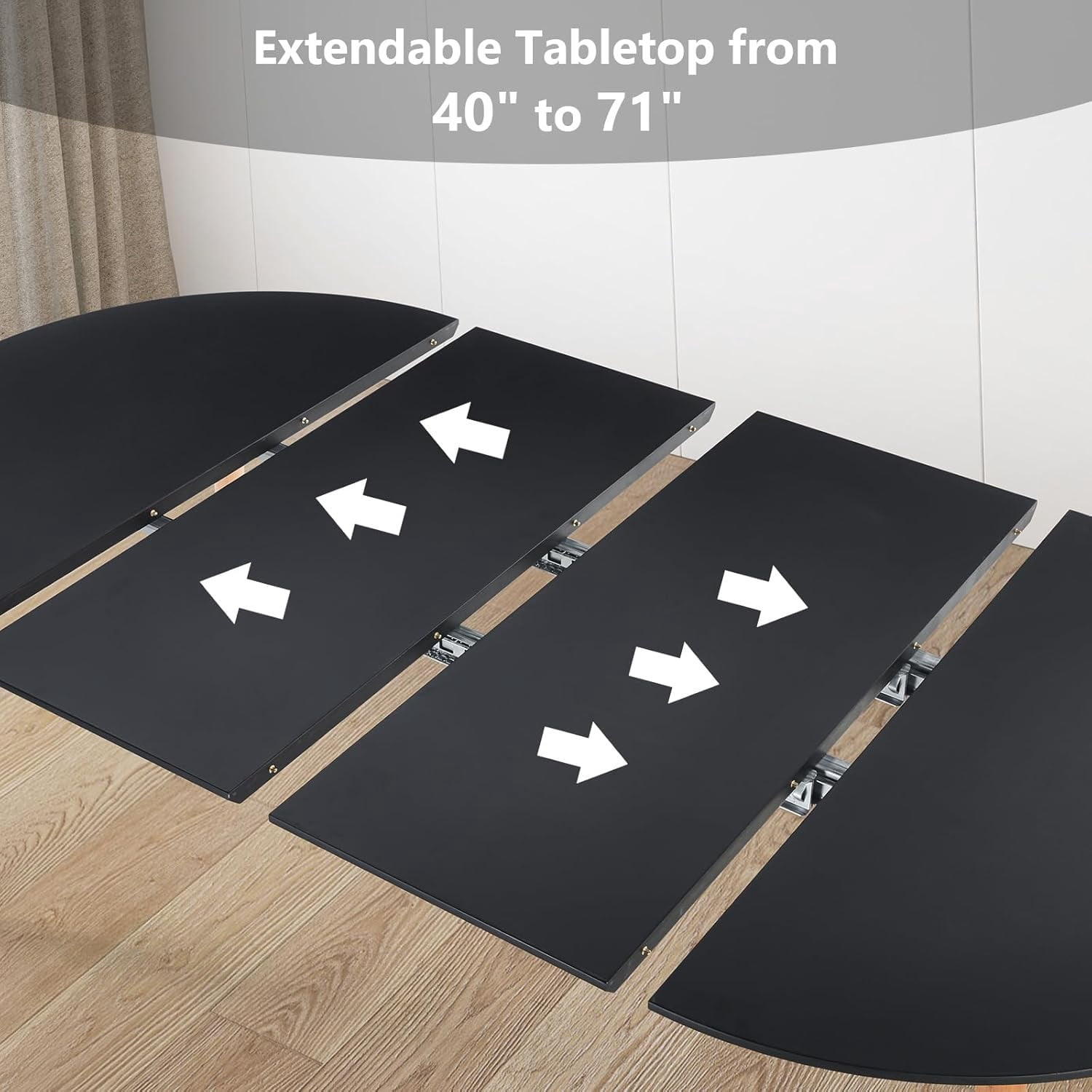 Extendable Round Dining Table, 39"-70.8" Black Farmhouse Kitchen Table with Leaf, Oval Dining Table for 4-8 People, Sturdy Mid-Century Modern Home Table