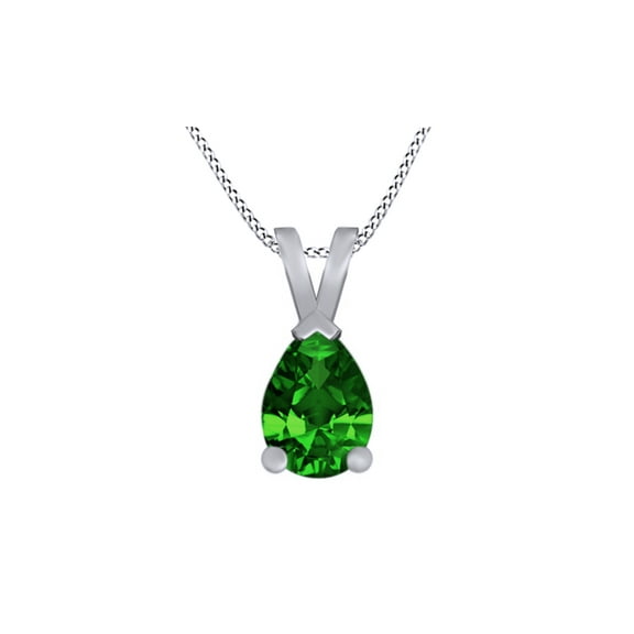 AFFY Pear Shape Simulated Green Emerald CZ Pendant Necklace in 14k Gold Over Sterling Silver(1.5 Ct)
