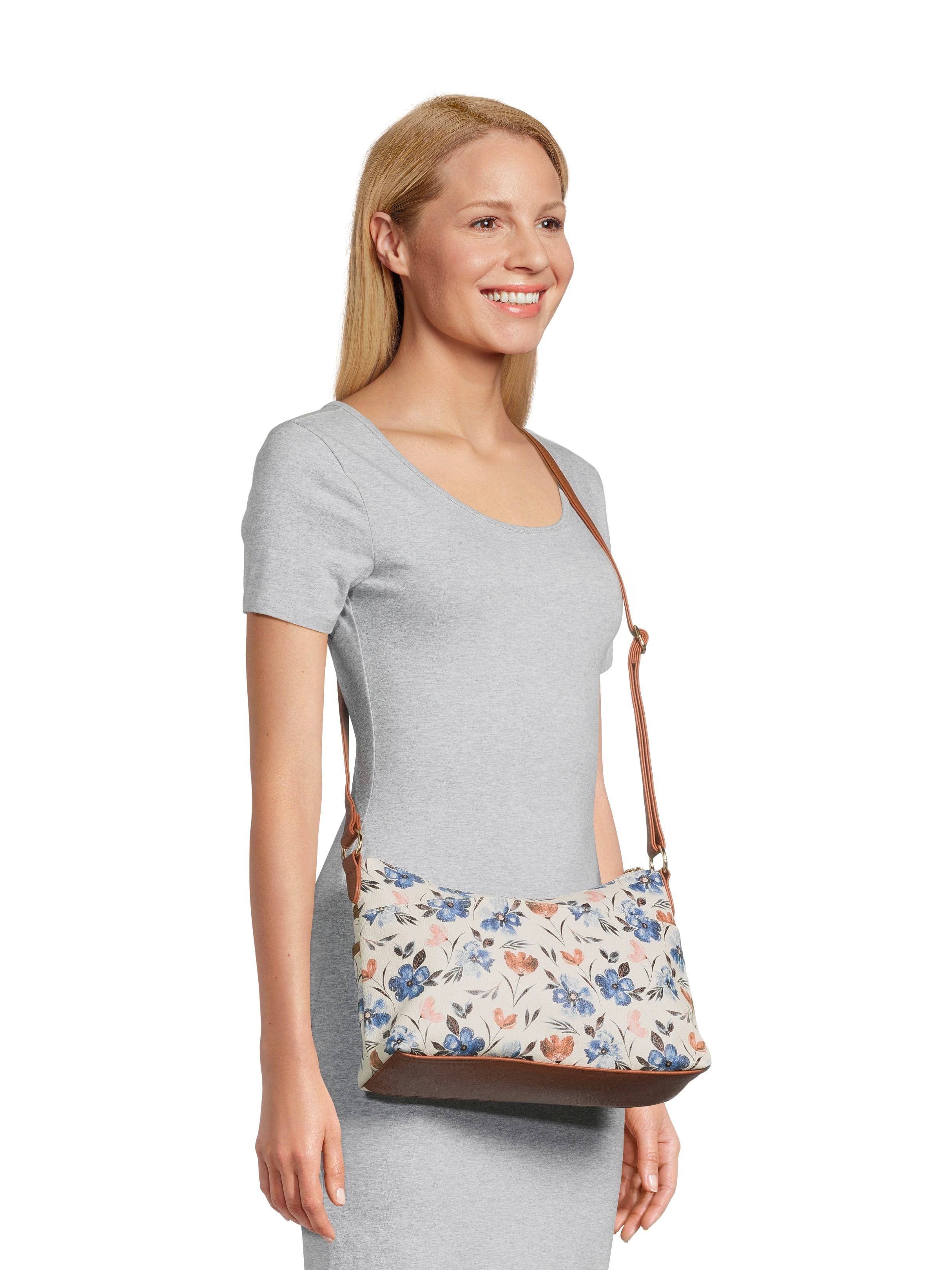 Time and Tru Women’s Hallie Crossbody Handbag, Floral Print