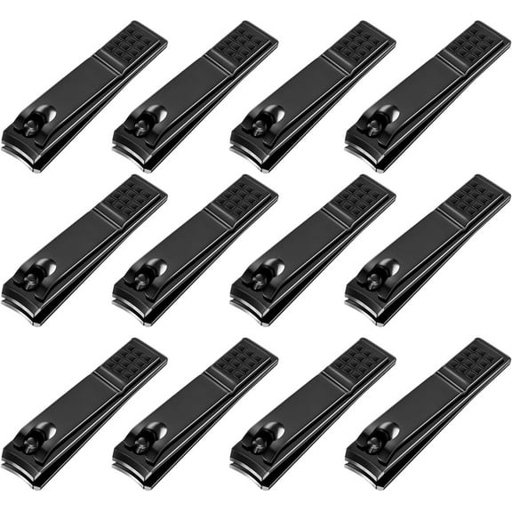 12 Pieces Nail Clipper Set Stainless Steel Nail Cutter Fingernails and Toenail Clipper Cutter for Women Men (Black)