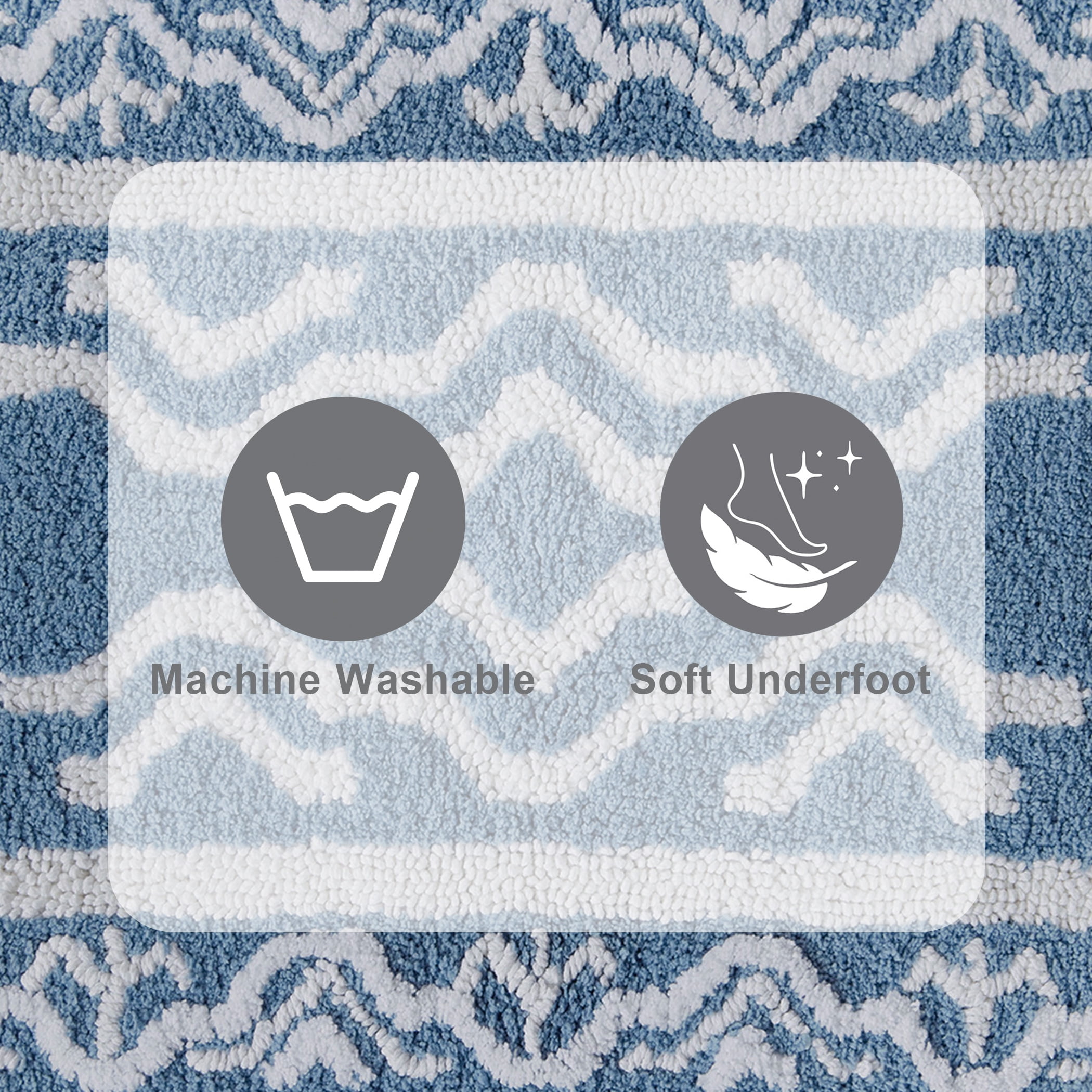 Better Homes & Gardens Dagali Oushak Bath Runner Rug, Blue Silver & White, 24" x 60"