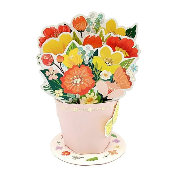 Yhmxh 3D Fashion-Up Flower Pot Card for Mother's Day, Handcrafted Bouquet Greeting Card with Planter Decor, Unique Foldable Mother's Day Gift for Mom, Grandma, Wife, Mother's Day Desk Decor