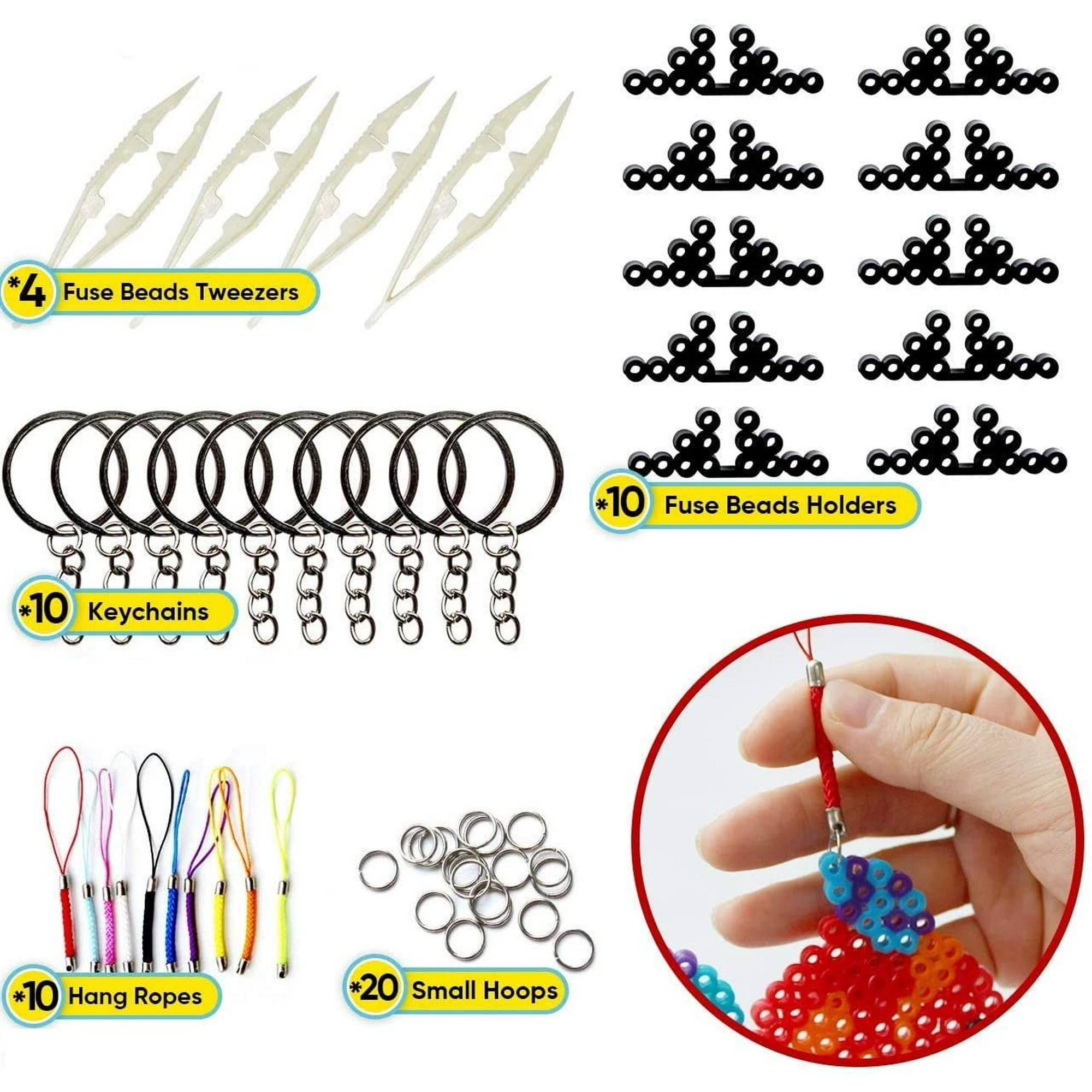 20 PCS 5mm Fuse Beads Boards Clear Plastic Fuse Beads Pegboards with 20  Colorful Cards, 4 Tweezers, 10 Hang Ropes, 10 Keychains, 20 Small Hoops and  10 Holders for Kids DIY Craft Beads