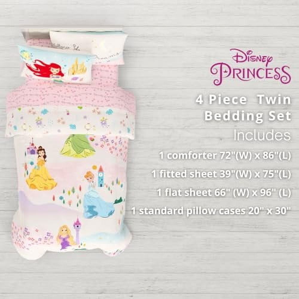 Franco Disney Princess Kids Bedding Twin Comforter and Sheets, 4 Piece Set