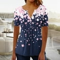 thumbnail image 2 of POROPL Summer Tops for Women Short Sleeve V Neck with Button Pleats Boho Floral Print Tunic Shirts, 2 of 5
