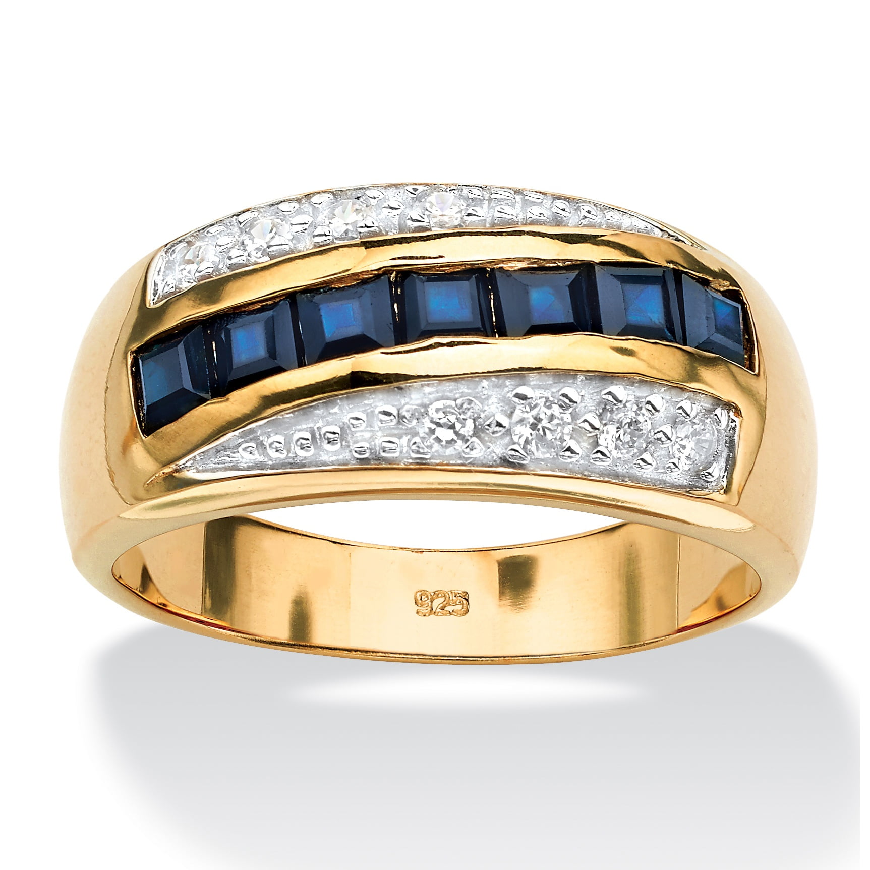 Men's 1.95 TCW Genuine Blue Sapphire and PaveStyle Cubic Zirconia Ring